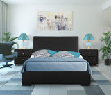 Black Upholstered Platform King Bed with Two Nightstands