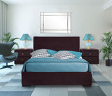 Brown Upholstered Platform Queen Bed with Two Nightstands