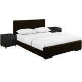 Brown Upholstered Platform King Bed with Two Nightstands