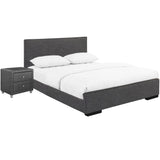 Grey Upholstered Twin Platform Bed with Nightstand