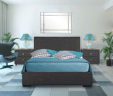 Grey Upholstered Platform Queen Bed with Two Nightstands