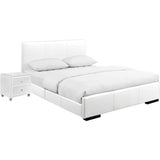 White Upholstered Full Platform Bed with Nightstand