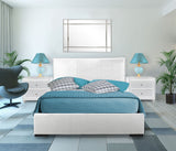 White Upholstered Platform King Bed with Two Nightstands