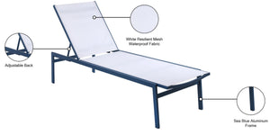 Santorini Waterproof Mesh Fabric / Aluminum Contemporary White Resilient Mesh Waterproof Fabric Outdoor Patio Aluminum Mesh Chaise Lounge Chair - 24.5" W x 80" D x 15" H