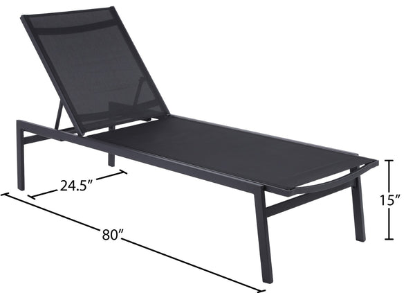 Santorini Waterproof Mesh Fabric / Aluminum Contemporary Black Resilient Mesh Waterproof Fabric Outdoor Patio Aluminum Mesh Chaise Lounge Chair - 24.5" W x 80" D x 15" H