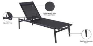 Santorini Waterproof Mesh Fabric / Aluminum Contemporary Black Resilient Mesh Waterproof Fabric Outdoor Patio Aluminum Mesh Chaise Lounge Chair - 24.5" W x 80" D x 15" H