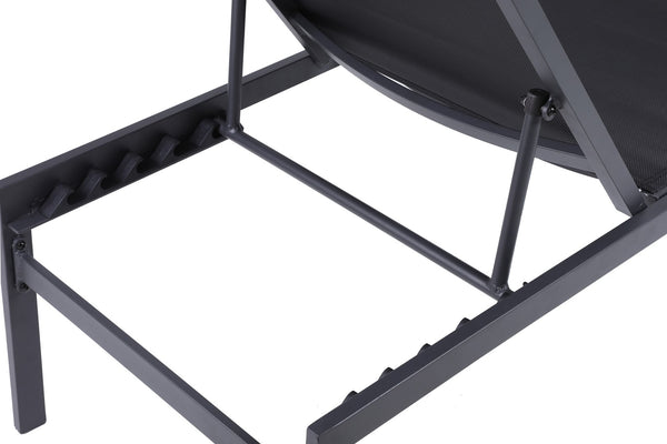 Santorini Waterproof Mesh Fabric / Aluminum Contemporary Black Resilient Mesh Waterproof Fabric Outdoor Patio Aluminum Mesh Chaise Lounge Chair - 24.5" W x 80" D x 15" H