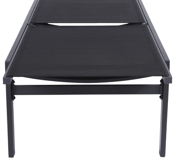 Santorini Waterproof Mesh Fabric / Aluminum Contemporary Black Resilient Mesh Waterproof Fabric Outdoor Patio Aluminum Mesh Chaise Lounge Chair - 24.5" W x 80" D x 15" H