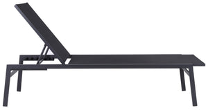 Santorini Waterproof Mesh Fabric / Aluminum Contemporary Black Resilient Mesh Waterproof Fabric Outdoor Patio Aluminum Mesh Chaise Lounge Chair - 24.5" W x 80" D x 15" H