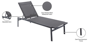 Santorini Waterproof Mesh Fabric / Aluminum Contemporary Grey Resilient Mesh Waterproof Fabric Outdoor Patio Aluminum Mesh Chaise Lounge Chair - 24.5" W x 80" D x 15" H