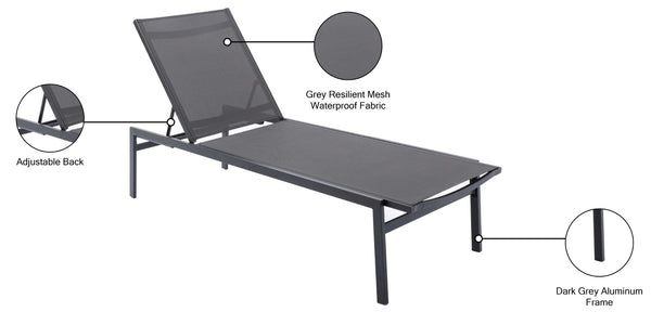 Santorini Waterproof Mesh Fabric / Aluminum Contemporary Grey Resilient Mesh Waterproof Fabric Outdoor Patio Aluminum Mesh Chaise Lounge Chair - 24.5" W x 80" D x 15" H