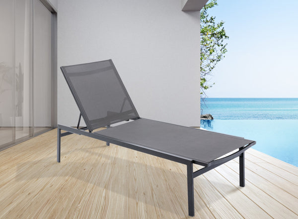 Santorini Waterproof Mesh Fabric / Aluminum Contemporary Grey Resilient Mesh Waterproof Fabric Outdoor Patio Aluminum Mesh Chaise Lounge Chair - 24.5" W x 80" D x 15" H