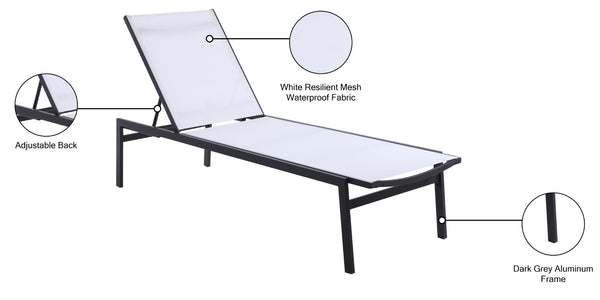 Santorini Waterproof Mesh Fabric / Aluminum Contemporary White Resilient Mesh Waterproof Fabric Outdoor Patio Aluminum Mesh Chaise Lounge Chair - 24.5" W x 80" D x 15" H