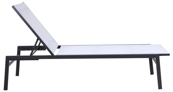 Santorini Waterproof Mesh Fabric / Aluminum Contemporary White Resilient Mesh Waterproof Fabric Outdoor Patio Aluminum Mesh Chaise Lounge Chair - 24.5" W x 80" D x 15" H