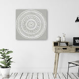 30" Boho White Mandala on a Grey Canvas Wall Art