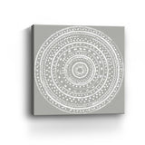 30" Boho White Mandala on a Grey Canvas Wall Art