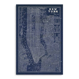 Indigo and White Aerial New York Map Canvas Wall Art