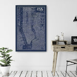 24" x 16" Indigo and White Aerial New York Map Canvas Wall Art