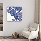 40" Blue Toile Rose Canvas Wall Art