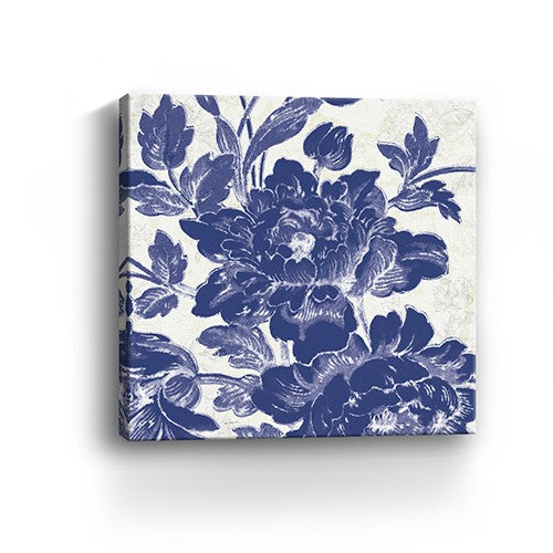 20" Blue Toile Roses Canvas Wall Art