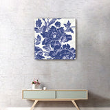 30" Blue Toile Roses Canvas Wall Art
