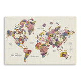 Fun Floral Map of the World Canvas Wall Art