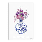 Blue and White Happiness Floral Vase Canvas Wall Art