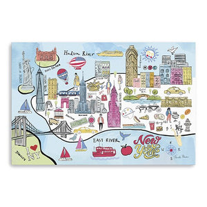 24" Fun Illustrated NYC Map Canvas Wall Art