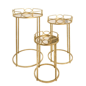 Sagebrook Home Glam Set of 3 -  Gold Accent Tables, Aged Mirror Top FM10173 Gold Metal