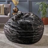 Lyndel Modern 3 Foot Faux Fur Bean Bag (Cover Only), Blue and White Noble House