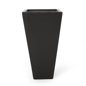 Ella Outdoor Modern Small Cast Stone Planter, Black Noble House