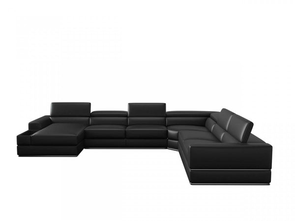 VIG Furniture Divani Casa Pella - Modern Black Italian Leather U Shaped LAF Chaise Sectional Sofa VGEV-5106-BLK-SECT VGEV-5106-BLK-SECT