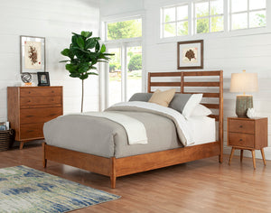 Alpine Furniture Flynn Retro Standard King Bed w/Slat Back Headboard, Acorn 1066-27EK Acorn Mahogany Solids & Okoume Veneer 80.5 x 86 x 52