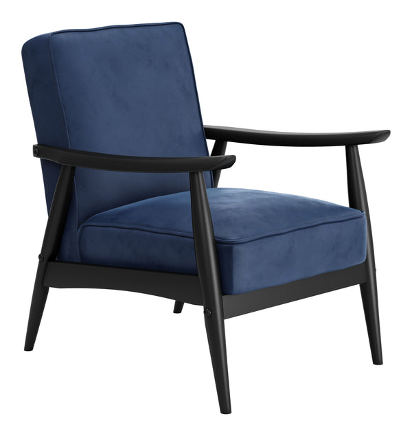 Zuo Modern Rocky 100% Polyester, MDF, Rubberwood Mid Century Commercial Grade Arm Chair Blue, Black 100% Polyester, MDF, Rubberwood