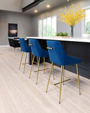 Zuo Modern Madelaine 100% Polyester, Plywood, Steel Modern Commercial Grade Counter Stool Navy, Gold 100% Polyester, Plywood, Steel