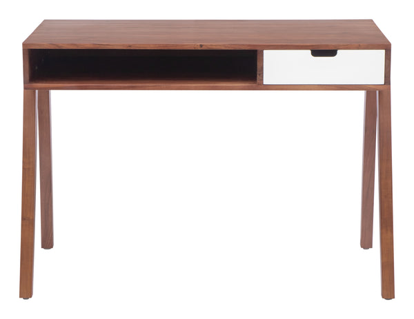 Zuo Modern Linea Acacia Wood, Plywood, MDF Mid Century Commercial Grade Desk Walnut, White Acacia Wood, Plywood, MDF