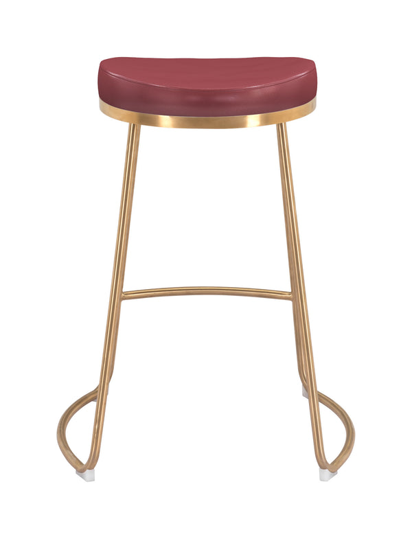 Zuo Modern Bree 100% Polyurethane, Plywood, Stainless Steel Modern Commercial Grade Counter Stool Set - Set of 2 Burgundy, Gold 100% Polyurethane, Plywood, Stainless Steel