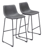 Zuo Modern Smart 100% Polyurethane, Plywood, Steel Transitional Commercial Grade Barstool Set - Set of 2 Charcoal, Black 100% Polyurethane, Plywood, Steel