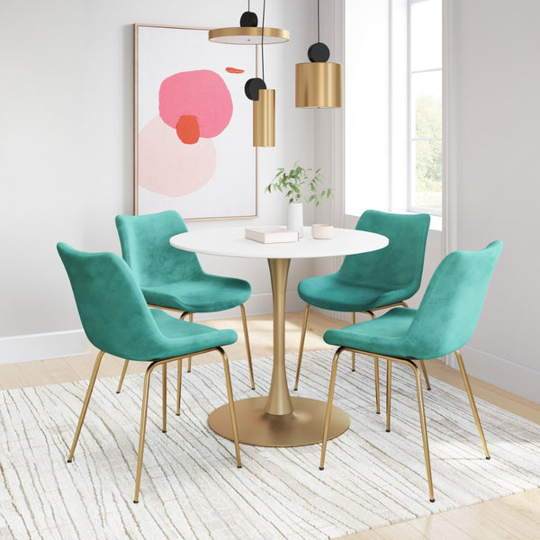 Zuo Modern Tony 100% Polyester, Plywood, Steel Modern Commercial Grade Dining Chair Set - Set of 2 Green, Gold 100% Polyester, Plywood, Steel