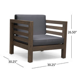 Oana Outdoor Acacia Wood Club Chairs with Cushions, Gray Finish and Dark Gray Noble House