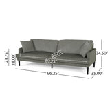 Malverne Contemporary 3 Seater Fabric Sofa with Accent Pillows, Gray and Dark Brown Noble House