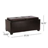 Maxwell Contemporary Bonded Leather Tray Top Storage Ottoman, Brown Noble House