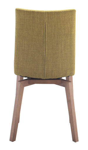 Zuo Modern Orebro 100% Polyester, Plywood, Birch Wood Mid Century Commercial Grade Dining Chair Set - Set of 2 Pea Green, Brown 100% Polyester, Plywood, Birch Wood