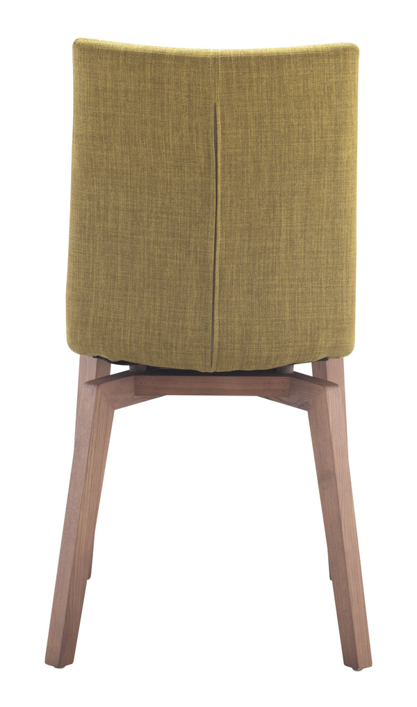 Zuo Modern Orebro 100% Polyester, Plywood, Birch Wood Mid Century Commercial Grade Dining Chair Set - Set of 2 Pea Green, Brown 100% Polyester, Plywood, Birch Wood