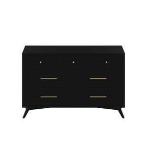 Alpine Furniture Flynn Mid Century Modern 7 Drawer Dresser, Black 966BLK-03 Black Mahogany Solids & Okoume Veneer 56 x 19 x 36.5