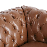 Somerville Chesterfield Tufted Sofa with Scroll Arms, Cognac Brown and Dark Brown Noble House