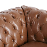 Silverdale Traditional Chesterfield 4 Piece Living Room Set, Cognac Brown and Dark Brown Noble House
