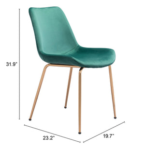 Zuo Modern Tony 100% Polyester, Plywood, Steel Modern Commercial Grade Dining Chair Set - Set of 2 Green, Gold 100% Polyester, Plywood, Steel