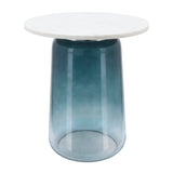 Sagebrook Home Contemporary Marble Top, 22"h Side Table Gls Base, Blue 16569-03 Blue Glass