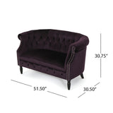 Milani Tufted Chesterfield Velvet Loveseat with Scrolled Arms, Blackberry and Dark Brown Noble House